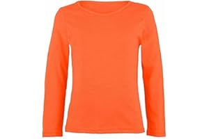 LUXE DIVA Girls Boy Kids Plain Basic Long Sleeve Round Neck T-Shirt Stretch School Tee Top 2-13 Years