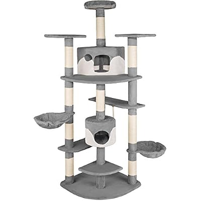TecTake Arbre à chat griffoir grattoir sisal hamac gris - blanc hauteur 201 cm