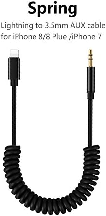 Spring Aux Cord Cable for Car for iPhone 8 /iPhone 7 Lightning to 3.5mm Headphone Jack Coiled Audio Cable Adapter iPhone X / 8 Plus /7/7 Plus,iPod,Home Stereo,Hi-Fi,Headphones,Speaker(Support iOS 11)