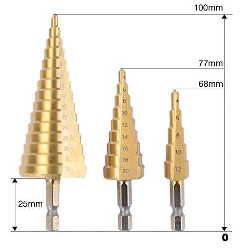 IDEALEBEN HSS Hex Shank Pagoda Stufenbohrer titannitriert 3-12/ 4-20/4-32 - 2