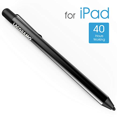 LACORAMO Actualice Stylus Pen Compatible para iPad Pro/Air/Mini Series, 40 Horas Tiempo de Juego 30 días en Espera,Lápiz Recargable Digital Activo con Apagado automático de Punta Fina (Negro)