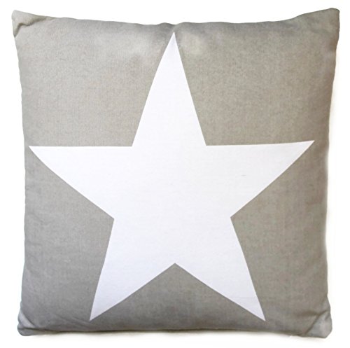 Bada Bing 2er Set Kissen Stern hell grau mit weißen Sternen 1 + 9 Vintage - 2