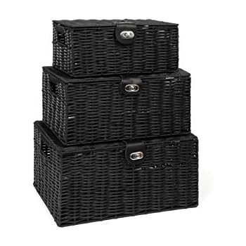 ARPAN, Aufbewahrungskorb-Set mit Deckel & Schloss, Weiß, Kunstharz