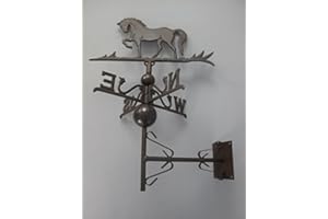clever-deko Wetterfahne Pferd braun Wandmontage Windfahne Windhahn Wetterfähnchen Schmiedeeisen Gusseisen Metall Windrichtungsanzeiger Gestüt Reiter Stall