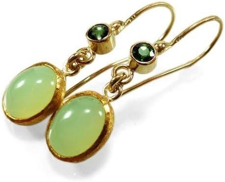 Gold earrings with opal and tourmaline, yellow gold 585 and 999, earrings in gold, unique - handmade by SILVER LOUNGE