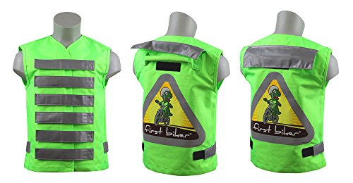 First-Biker: TÜV-geprüfte Kinder-Warnweste mit Haltegriff und 3M™ Scotchlite™ Reflektoren zum Radfahren lernen. Sicherheitsweste als Alternative zur Schiebestange (grün) - 2