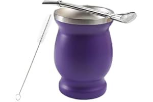 Yitobici Taza de Yerba Mate de acero inoxidable, con pajita de acero inoxidable y cepillo de limpieza (púrpura)
