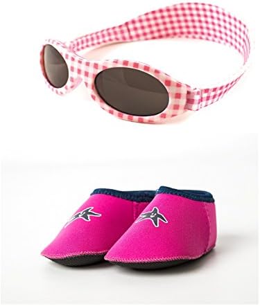 Yoccoes BabyBanz Pink Check Sunglasses and Shore Feet Baby Shoes Age 0-24 Months Combo Pack Pink (S, 6-12 Months, Shoe Size UK C2-3.5, EU 18-19.5)
