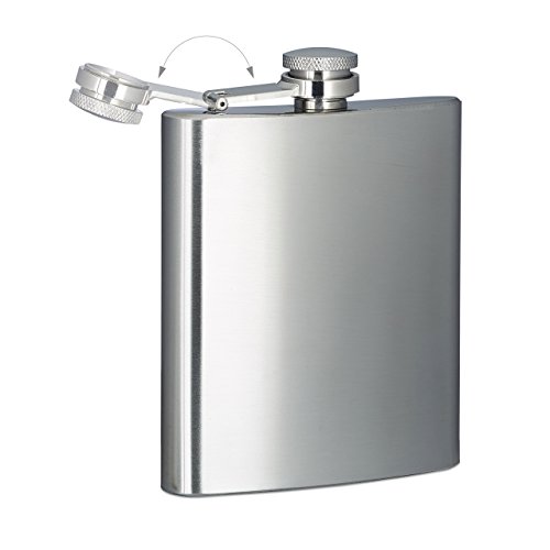 Relaxdays Flachmann 200 ml, Edelstahl, 7 oz, Taschenflachmann mit Schraubverschluss, silber - 3