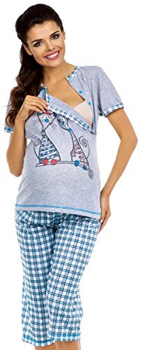 Zeta Ville - Women's Maternity Nursing Pyjamas Soft Jersey Cartoon Print - 220c (Turquoise, UK 16)