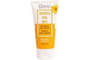 DULÀC FARMACEUTICI 1982 Arnika Gel 98%, 50 ml, Kojący żel z Arnica Montana, olejkiem buriti, olejkiem tymiankowym i mentolem, Naturalny, Testowany dermatologicznie na skórze wrażliwej