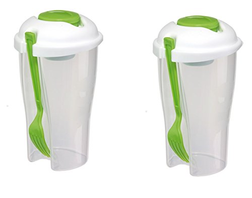 Salatbecher 2er Set Grün to go Dressingbehälter Obstbecher 850ml mit Gabel für Aufbewahrungsbox Spülmaschine und Microwelle geeignet