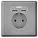 Produktbild Minadax® Schutzkontakt Steckdose 230V 220V "Silber" mit 2 x USB Anschluss fuer das unkomplizierte Laden aller mobilen Geraete Ipod Iphone Ipad Smartphone MP3 unterputz