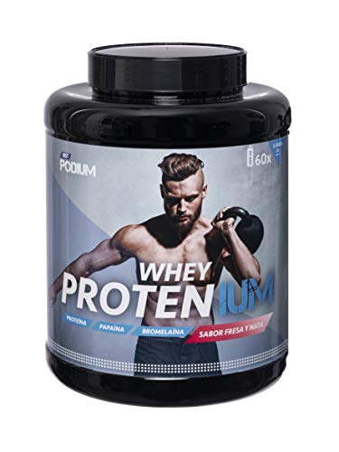 Whey Protenium fresa y nata | Proteína de suero de leche + vitamina B6 + papaína + 100% natural | 1800 g.