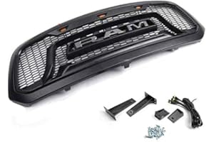 AXOC Für Dodge Ram 1500 2013-2018 Car Front Kühlergrille, Front Bumper Radiator Grilles Center Nierengitter Stoßstange, Auto Mesh Racing Grille Body Styling Zubehör, with Lights
