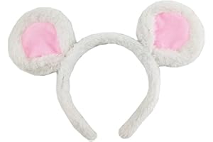FOKH Cerchietto per capelli con orecchie da topo in peluche morbido per lavare il viso con animali dei cartoni animati per costume di Halloween