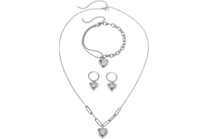 TTPSRY Conjunto Joyas Corazón Collar Pulsera Pendientes Acero Inoxidable Plateado Cadena Eslabones Mujer Adorno Elegante