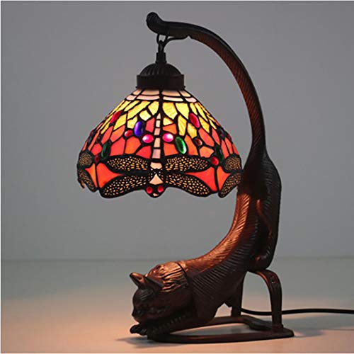 YJFFAN 8-Inch Red Festive Table Lamp Alloy Cat Body Base Night Light,Suitable For Home Modern Simple Children's Room Desk Lights E27- With Glass Eye Protection Lampshade