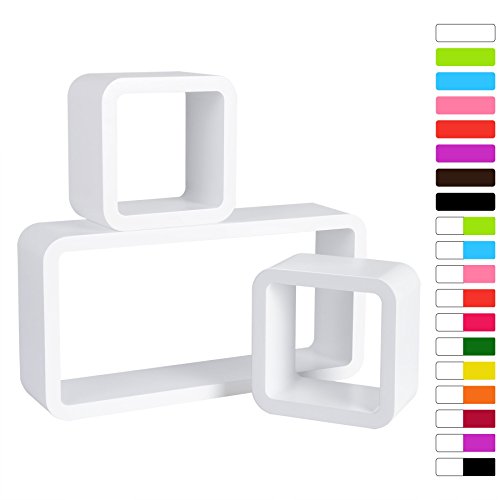 WOLTU #65 3er Set Lounge Cube Regal Retro Wandregal Bücherregal, MDF Holz (Weiß)