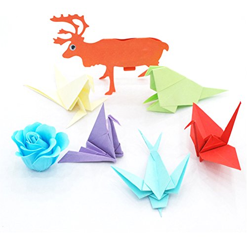 Jingxu 200 Blatt Origami Papier Craft Paper 50 Verschiedene Farben Origamipapier Zweiseitig Faltpapier mit 100 Stück Augen für Kinder 15×15 - 6