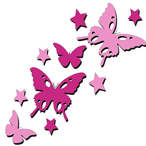 tjapalo® 2B3s (rosa/pink) viele Farben set bunte Schmetterlinge und Sterne Autoaufkleber Wandtattoo Schmetterlinge fürs Auto Fahrrad Aufkleber Sticker Fensterbild Fenster Schmetterlinge Aufkleber Fenster Aufkleber Schmetterlinge