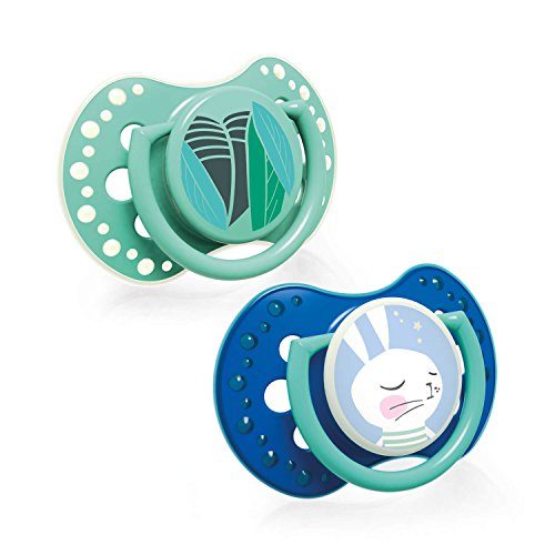 LOVI dinamica Ciuccio in silicone, Follow the rabbit, kiefergerechte, 2 pezzi, senza BPA, con 2 Tappi di protezione