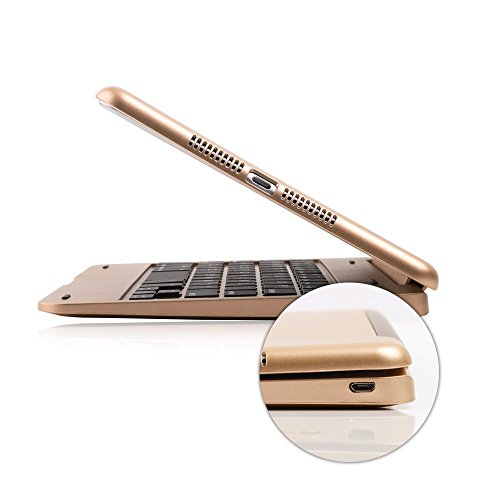 iPad Mini 4 Tastatur Fall Gold, dingrich Ultra Slim Premium Aluminium drahtloser Bluetooth Tastatur Schutzhülle Ständer Cover Hartschale Kunststoff Flio Cover porfolio Displayschutzfolie Fall Laptop Stilvolle QWERTY Tastatur Hülle für Apple iPad Mini 4 Tablet + Displayschutzfolie + Stylus - 8