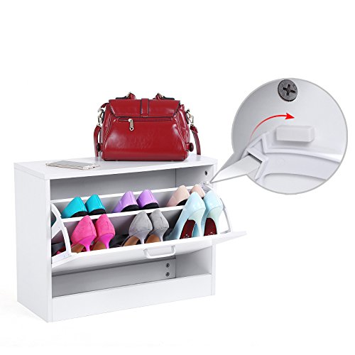 Songmics Holz Schuhschrank Schuhkipper Schuhkommode 1 Klappe Kapazität für 10 Paar Schuhe Flur Diele 60 x 45 x 24,5 cm weiß LBC601W - 5