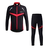 MTSBW Windproof Sports Cycling Jacket Pants Set Autumn And Winter Outdoor Jersey Riding Long Sleeve Suit Bicycle,Red,XXL