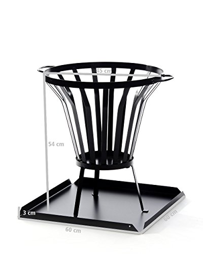myGardenlust Feuerkorb mit Funkenschutz- Feuerschale groß aus Stahl mit Ascheschale – Feuerstelle für Garten, Terrasse und Balkon 54x54x45cm - 4