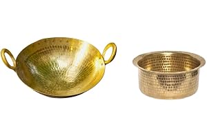 Indisk hamrad mässing Kadai/Wok med Patila Köksredskap 1 liter Mässing Karahi/Bhagona