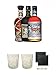 Produktbild Rum Dreier Set: Botucal 12 Years, Plantation XO und Don Papa 0,7 Liter + Rum Glas 1 Stück + Rum Glas 1 Stück + Schiefer Glasuntersetzer eckig ca. 9,5 cm Ø 2 Stück