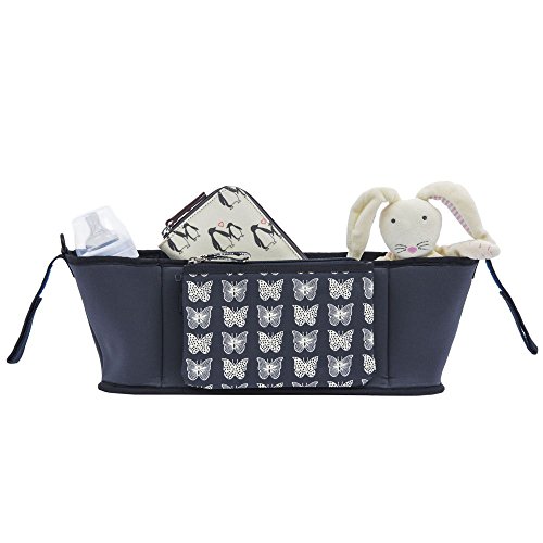 Pink Lining Cream Butterflies Stroller Organiser (Navy)