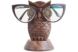 Eximious India SP6BR Eyeglass Holder Stand for Desk Owl Design Eyeglasses Retainers for Men Women Wooden Bedside Display Home and Office Decor Desk Holder Glasses Gifts for Kids Him Her Mom Dad