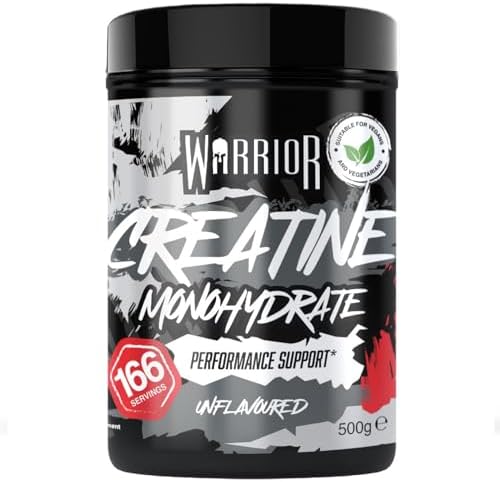 Warrior Creatina Monoidrata in Polvere 500 g (166 Porzioni) – Creatina Pura Micronizzata Creapure Style, Creatine Monohydrate Powder Vegan per Massa e Forza – Senza Aroma (Neutro)