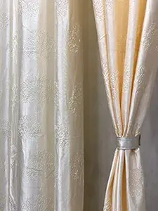 Coolstar Long Door Polyester Fabric Tree Pattern Eyelets Room Darkening Curtains (9Feet, Cream) - Set of 2