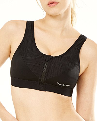 Yvette Damen Reißverschluss Vorne Front-Zip Starker Halt Ringerrücken Sport-BH 6015 Große Größen Ohne Bügel Und Polsterung