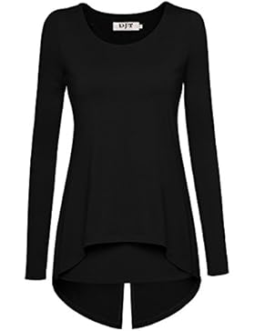 DJT Damen Langarmshirt Rundkragen Asymmetrisch Faux Twinset T-Shirt
