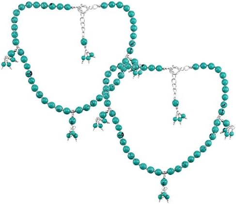 Silvestoo India Turquoise Gemstone 925 Sterling Silver Anklet PG-133380