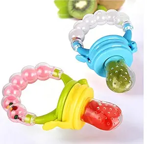 Honey Boo BPA-Free Silicone Food Nibbler for Fruit and Veggie with Rattle Handle (Multicolour, 6-12 Months) (Pack of 1)