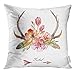 Produktbild Throw Pillow Cover Watercolor Floral Boho Antler Western Bohemian Vintage Deer Horns with Flowers Leaves and Herbs Eco Decorative Pillow Case Home Decor Square 18x18 Inches Pillowcase