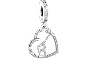 MON & SONS Practice Makes Perfect I Love You Heart Dancer Gymnastic Gymnadst Ballet Charm Bead Pendant 925 Sterling Silver Dangle Compatible With Pandora Charm Bracelet