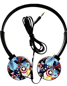 ExcluZiva Gallery Avengers Superheroes Boys Wired Headphone 3.5mm Jack Bass Booster Foldable Adjustable On-Ear Headphones Earphones for Kids School, Online Classes Learning, Travel, Music