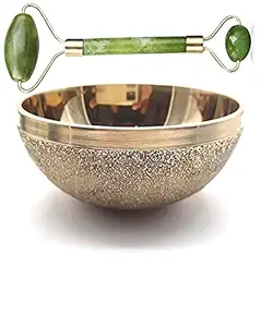 GoodsHealthShop Natural Jade Roller Face Massager Bronze Kansa Natural Vatki Cup Ayurvedic Detox Foot Massager Relaxation and Deep Cleaning Ancient Indian Foot Massage (Kansa Vatki with Jade Roller)