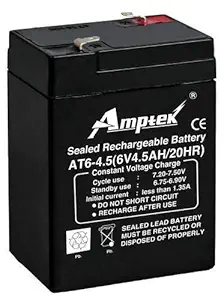 Amptek AT6-4.5 6V 4.5AH SMF/VRLA Battery | Sealed Lead Acid Battery | Strong ABS | Wide Temperature Range | Battery for Electronic Weighing Scales | Medical Electronic Test Equipments