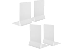 FRETONBA Sujeta Libros Estanteria Plegable, 4 Piezas Sujetalibros para Varios Libros, Sujetalibros Estanteria con Almohadillas Antideslizantes, Soporte Libros para Casa, Escuela, Oficina, Plásticos, Blanco