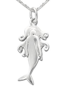 CLEVER SCHMUCK-SET Silberner Anhänger Meerjungfrau 22 x 11 mm schlicht mit Kette Singapur 40 cm STERLING SILBER...