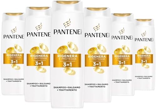 Pantene Pro-V Rigenera E Protegge Shampoo, Balsamo e Trattamento 3 in 1 6x300ml per Capelli Deboli, Secchi e Danneggiati, con Sostanze Nutrienti per Riparare i Danni, Senza Olio Minerale