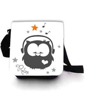 Schultertasche Handtasche Tasche mit Eulen Musik Musikeule Mädchentasche Umhängetasche mit Eule Kopfhörer kt76