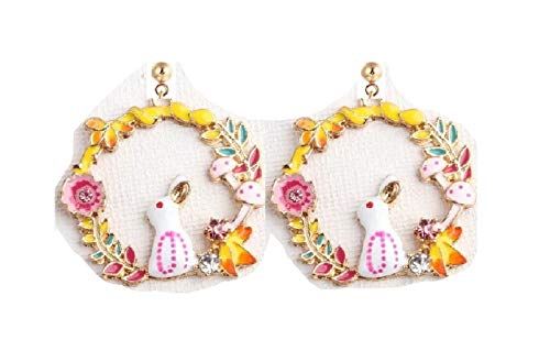 ej handmade crystal eamel garland bunny rabbit mushroom floer leaf golt tone fairy teles fine magicglaze delicate drop oil multicolor multielement plants mujer moda earrings for girl and women